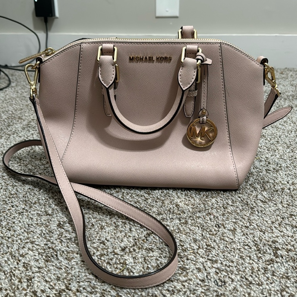 Michael Kors Blush Pink Saffiano Dome Satchel with Gold Hardware